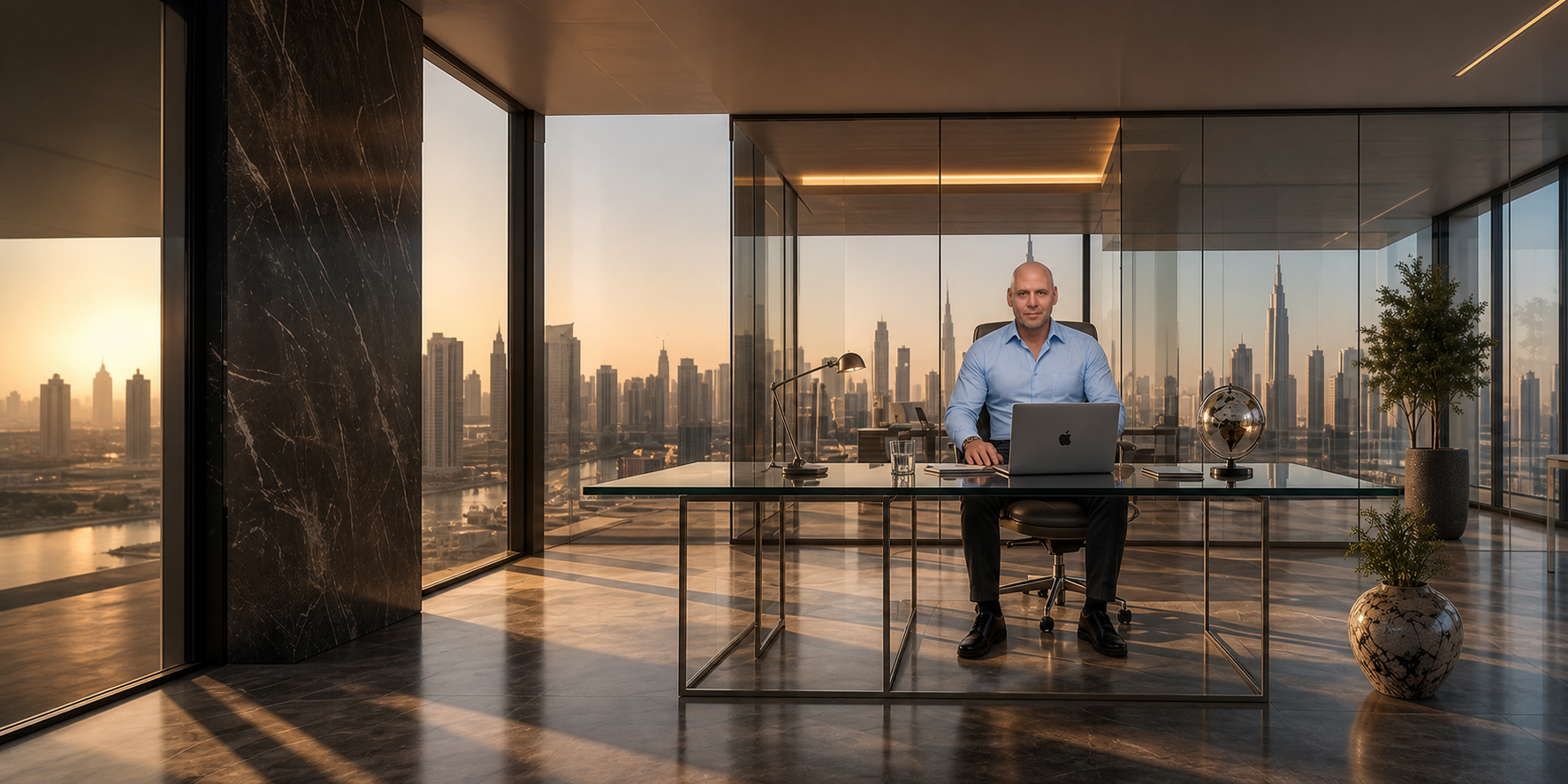 Executive Dubai office overlooking the city skyline